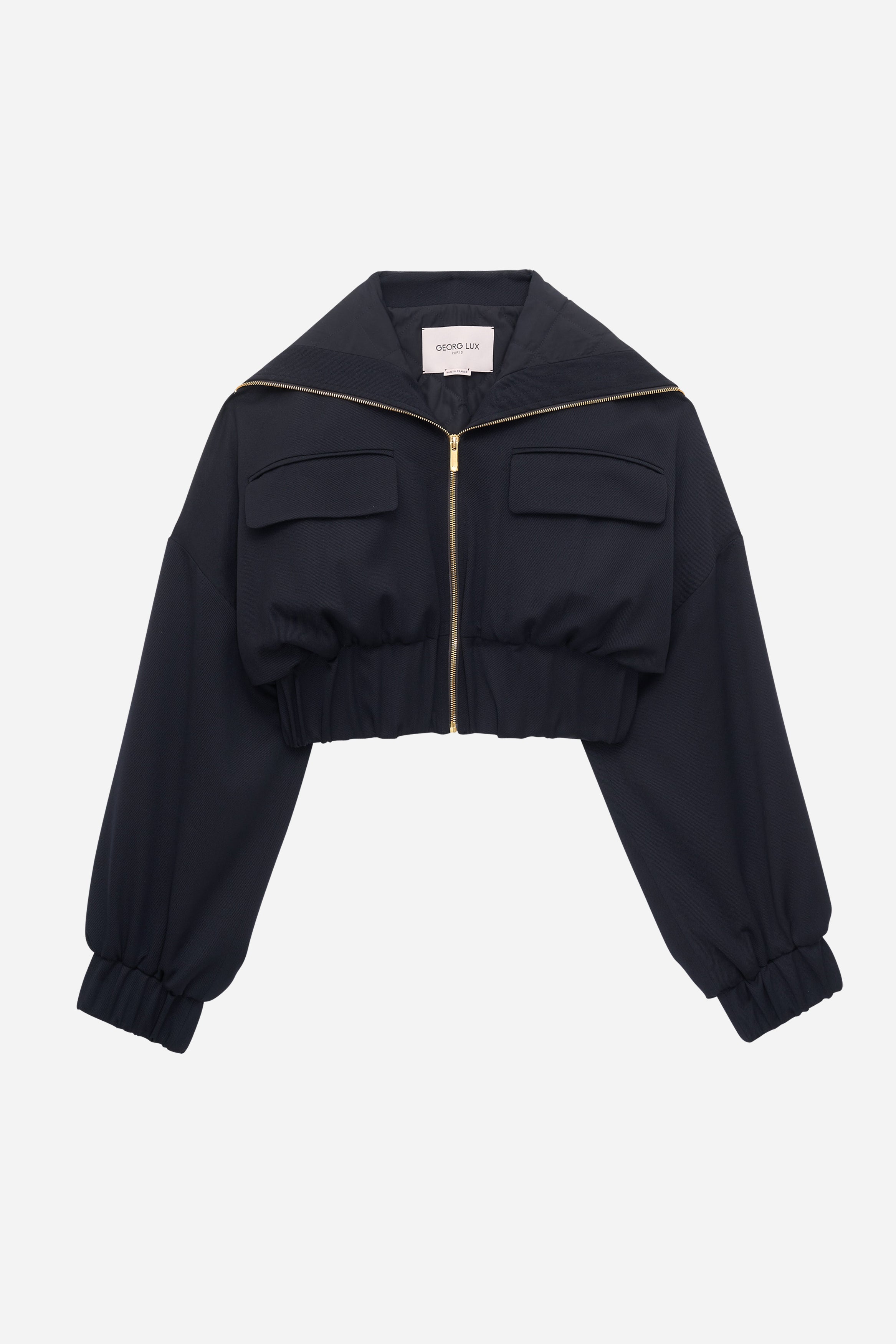 BLOUSON À COL VAREUSE EN GABARDINE DE LAINE VIERGE